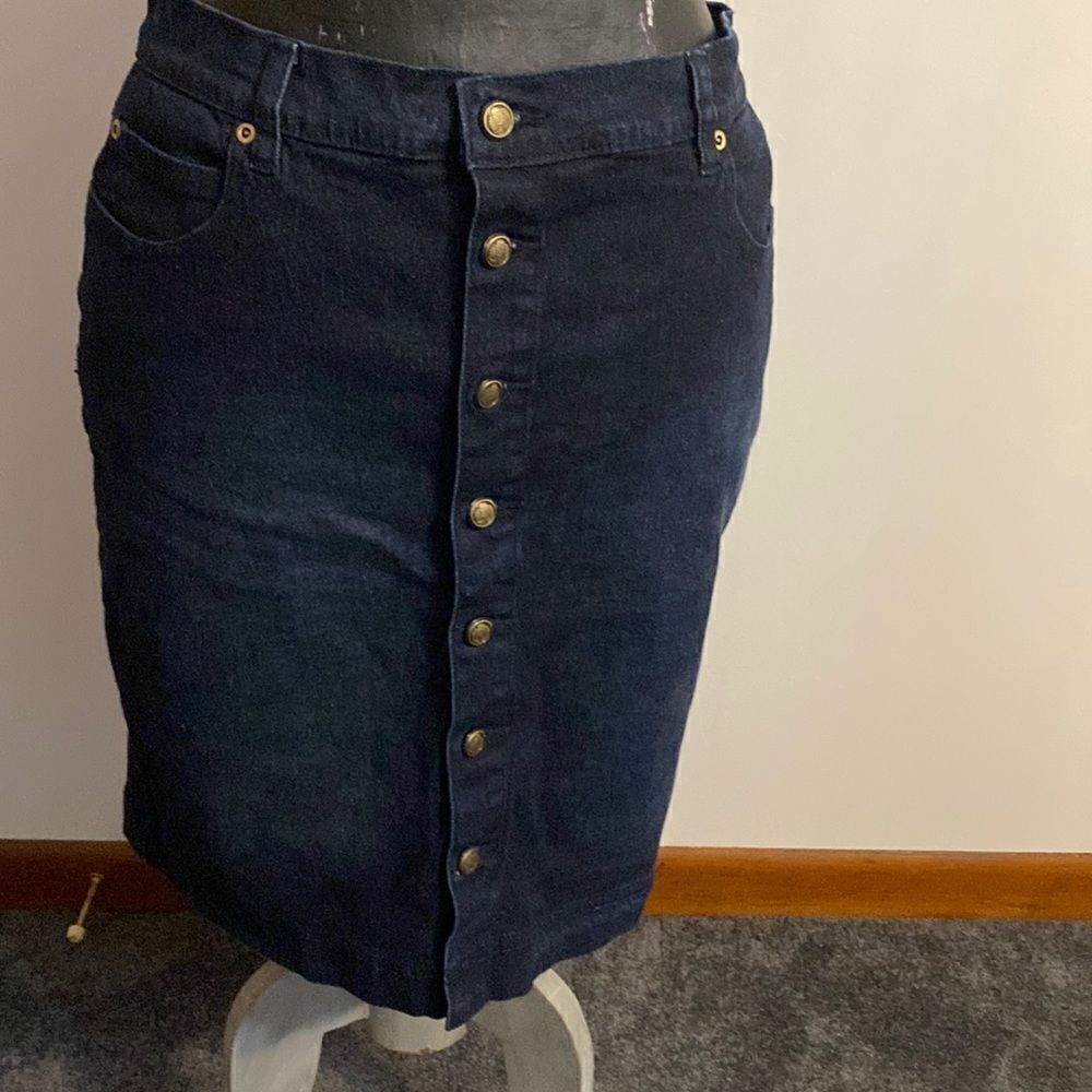 DG2 by Diane Gillman blue jean button down pencil skirt, size 12